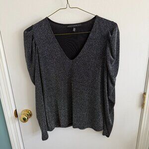 White House Black Market Metallic Shimmer Puff Sleeve Top Black Medium